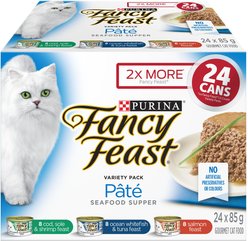 Fancy Feast Pate Seafood Supper Variety Pack Wet Cat Food, 85-g can, case of 24