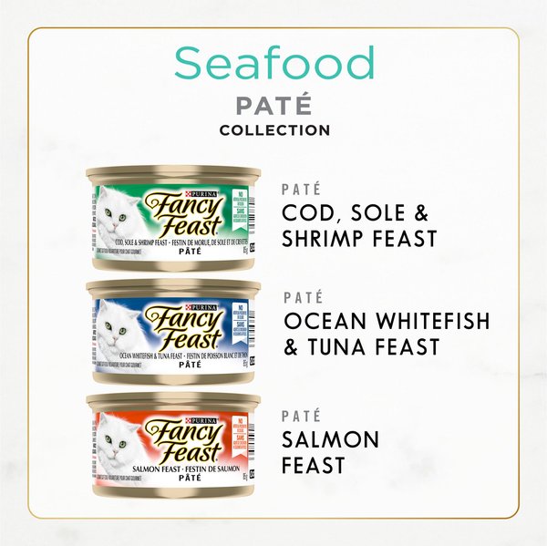 Show full view: Fancy Feast Pate Seafood Supper Variety Pack Wet Cat Food, 85-g can, case of 24 slide 5 of 10