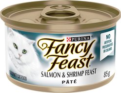 Fancy Feast Pate Salmon & Shrimp Feast Wet Cat Food, 85-g can, case of 24