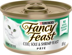 Fancy Feast Pate Cod, Sole & Shrimp Feast Wet Cat Food, 85-g can, case of 24