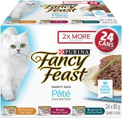 Fancy Feast Pate Assorted Variety Pack Wet Cat Food, 85-g can, case of 24