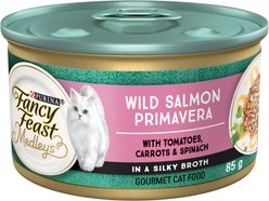 Fancy Feast Medleys Wild Salmon Primavera in a Silky Broth Wet Cat Food, 85-g can, case of 24