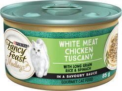 Fancy Feast Medleys White Meat Chicken Tuscany in a Savoury Sauce Wet Cat Food, 85-g can, case of 24