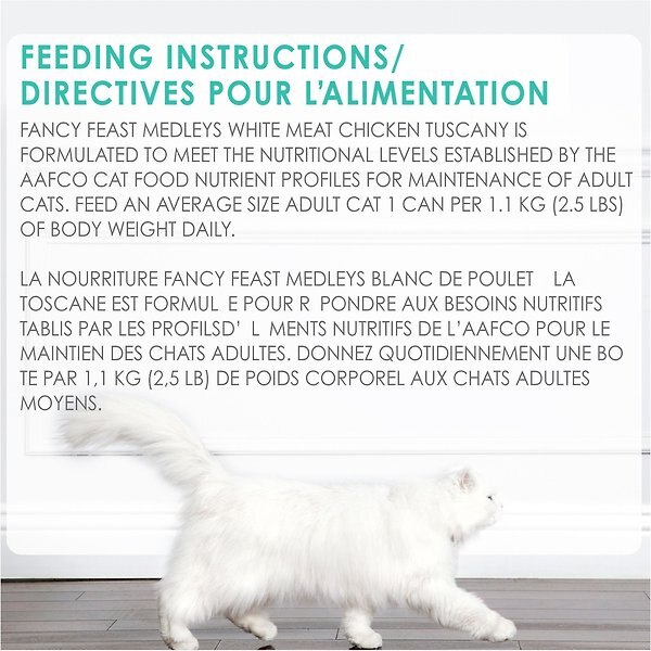 Show full view: Fancy Feast Medleys White Meat Chicken Tuscany in a Savoury Sauce Wet Cat Food, 85-g can, case of 24 slide 8 of 10
