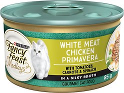Fancy Feast Medleys White Meat Chicken Primavera in a Silky Broth Wet Cat Food, 85-g can, case of 24