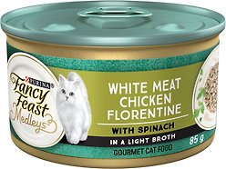 Fancy Feast Medleys White Meat Chicken Florentine in a Light Broth Wet Cat Food, 85-g can, case of 24