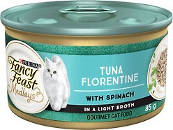 Fancy Feast Medleys Tuna Florentine in a Light Broth Wet Cat Food, 85-g can, case of 24