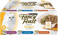 Fancy Feast Grilled in Gravy Tuna, Salmon & Chicken Variety Pack Wet Cat Food, 85-g can, case of 12
