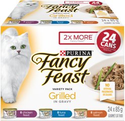 Fancy Feast Grilled in Gravy Tuna, Salmon & Chicken Variety Pack Wet Cat Food, 85-g can, case of 24