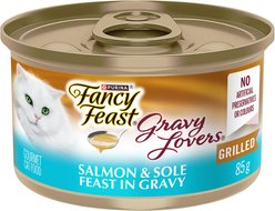 Fancy Feast Gravy Lovers Salmon & Sole Feast in Seared Salmon Flavour Gravy Wet Cat Food, 85-g can, case of 24