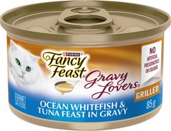 Fancy Feast Gravy Lovers Ocean Whitefish & Tuna Feast in Gravy Wet Cat Food, 85-g can, case of 24