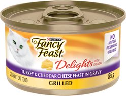 Fancy Feast Delights with Cheddar Grilled Turkey & Cheddar Cheese Feast in Gravy Wet Cat Food, 85-g can, case of 24