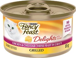 Fancy Feast Delights with Cheddar Grilled Chicken & Cheddar Cheese Feast in Gravy Wet Cat Food, 85-g can, case of 24
