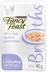 Fancy Feast Creamy Broths with Wild Salmon & Whitefish Cat Food Complement, 40-g pouch, pack of 16