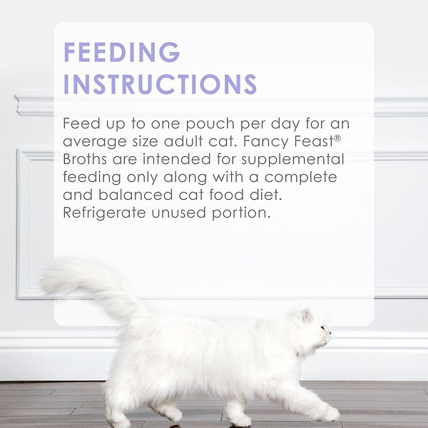 Show full view: Fancy Feast Creamy Broths with Wild Salmon & Whitefish Cat Food Complement, 40-g pouch, pack of 16 slide 9 of 11