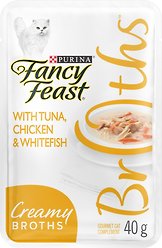 Fancy Feast Creamy Broths with Tuna, Chicken & Whitefish Cat Food Complement, 40-g pouch, case of 16