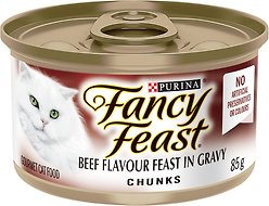 Fancy Feast Chunks Beef Flavour Feast in Gravy Wet Cat Food, 85-g can, case of 24