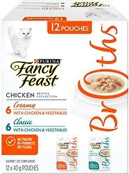 Fancy Feast Chicken Broths Collection Variety Pack Cat Food Complement, 40-g pouch, pack of 12