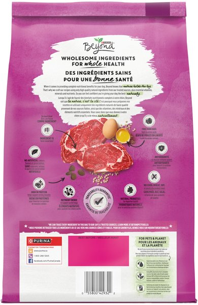 Show full view: Purina Beyond Simply Farm-Raised Beef, Barley & Free Run Egg Recipe Dry Dog Food, 1.67-kg bag slide 9 of 9