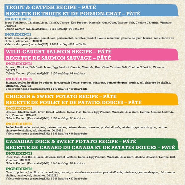 Show full view: Purina Beyond Pate Variety Pack Wild-Caught Salmon, Chicken, Trout & Catfish Wet Cat Food, 85-g can, case of 24 slide 3 of 12