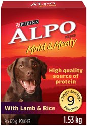 ALPO Moist & Meaty with Lamb & Rice Wet Dog Food, 170-g pouch, case of 9
