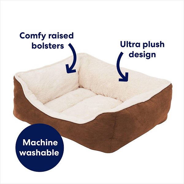 Show full view: Frisco Rectangular Bolster Cat & Dog Bed, Brown, Large slide 3 of 9