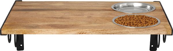 Show full view: Frisco Wooden Wall Mounted Stainless Steel Cat Feeding Station with Bowl, Natural, 2 Cup slide 3 of 6