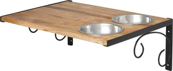 Show full view: Frisco Wooden Wall Mounted Stainless Steel Cat Feeding Station with Bowl, Natural, 2 Cup slide 4 of 6