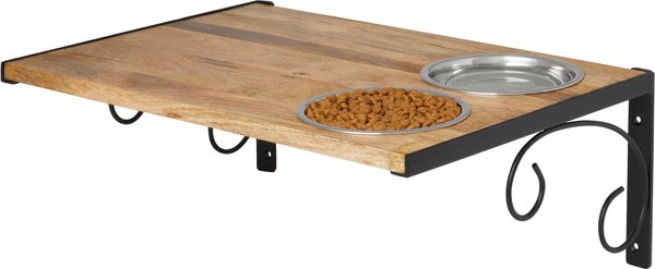 Show full view: Frisco Wooden Wall Mounted Stainless Steel Cat Feeding Station with Bowl, Natural, 2 Cup slide 5 of 6