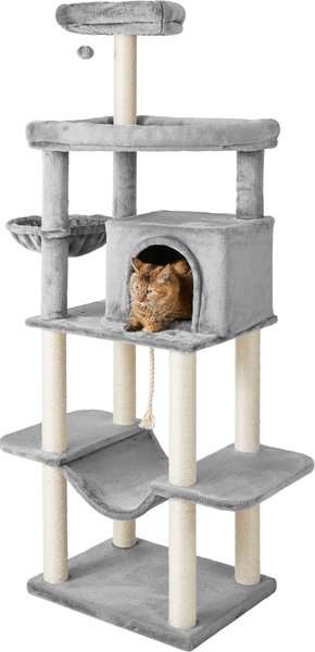 Show full view: Frisco 73-in Cat Tree with Hammock, Condo, Lounge Basket, Top Perch and Bed, Gray slide 3 of 8