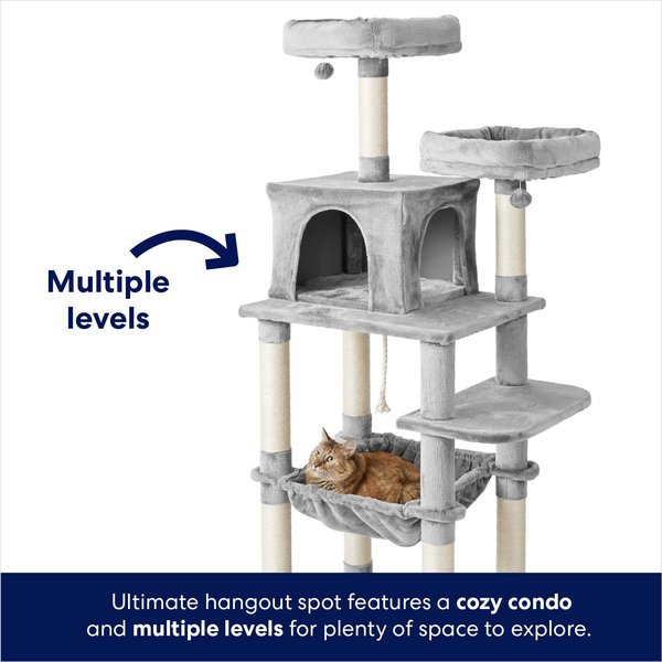 Show full view: Frisco 64-in Cat Tree with Hammock, Condo, 2 Top Perches with Bed, Gray slide 3 of 7