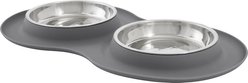Frisco Double Stainless Steel Pet Bowl with Silicone Mat, Light Gray, Small:1.5 Cup