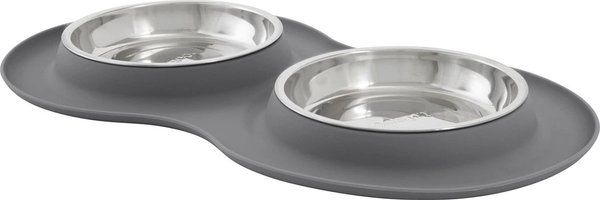 Frisco Double Stainless Steel Pet Bowl with Silicone Mat, Light Gray, 1.75 Cups