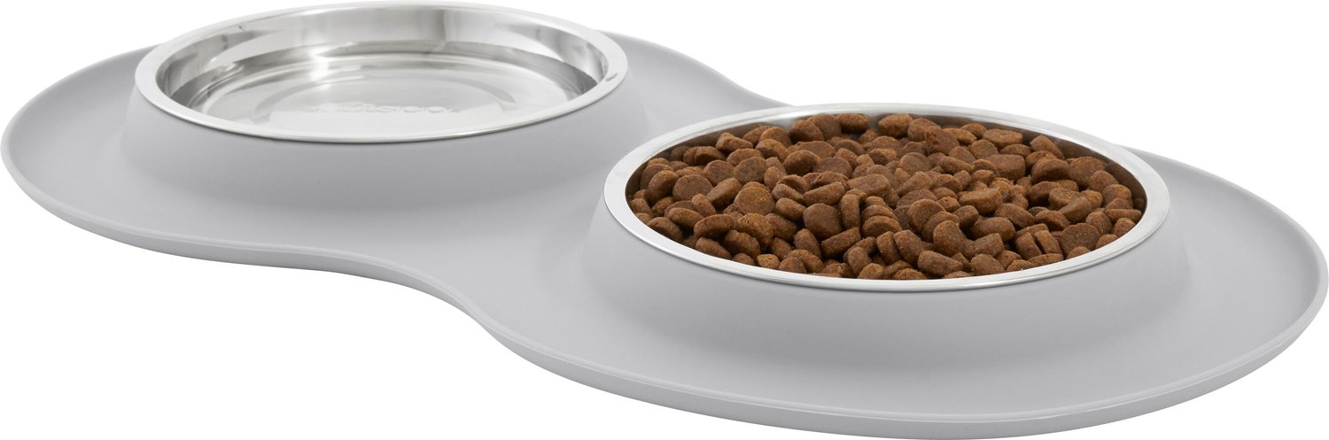 Frisco Double Stainless Steel Pet Bowl with Silicone Mat, Light Gray, 1.75 Cups