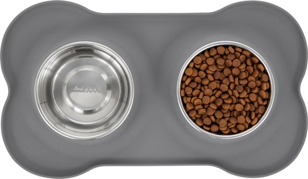 Show full view: Frisco Double Stainless Steel Pet Bowl with Silicone Mat, Gray, 1.75 Cup slide 5 of 9