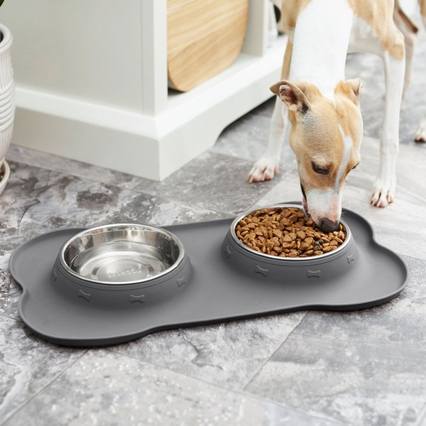 Show full view: Frisco Double Stainless Steel Pet Bowl with Silicone Mat, Gray, 1.75 Cup slide 7 of 9