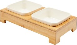 Frisco Square Melamine Dog & Cat Bowl Set with Bamboo Stand, 2.5 Cup