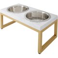 Frisco Marble Print Stainless Steel Double Elevated Dog Bowl, Gold Stand, 3 Cup