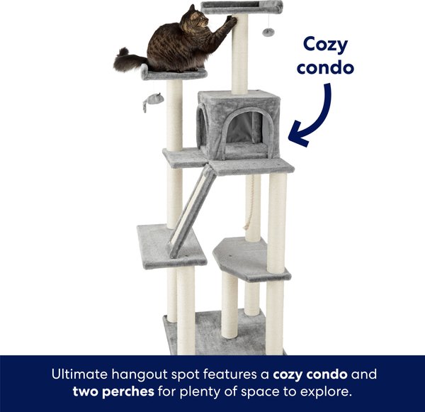 Show full view: Frisco 68-in Faux Fur Cat Tree & Condo, Gray slide 4 of 6