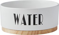 Frisco Ceramic Water Dog & Cat Bowl with Wood Base, 4.5 Cup