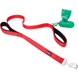 Frisco Traffic Leash with Padded Handles & Poop Bag Dispenser, Width: 1-in, Length: 4-ft, Red