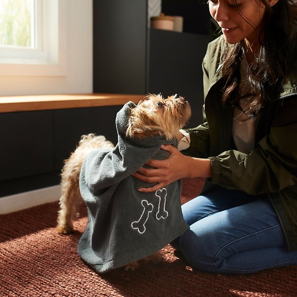 Show full view: Frisco Embroidered Bones Microfiber Dog Bath Towel, Gray, Medium slide 5 of 7