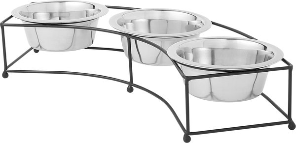 Frisco Multi Pet Feeding 3 Bowls Curved Stainless Steel Dog Cat Bowl