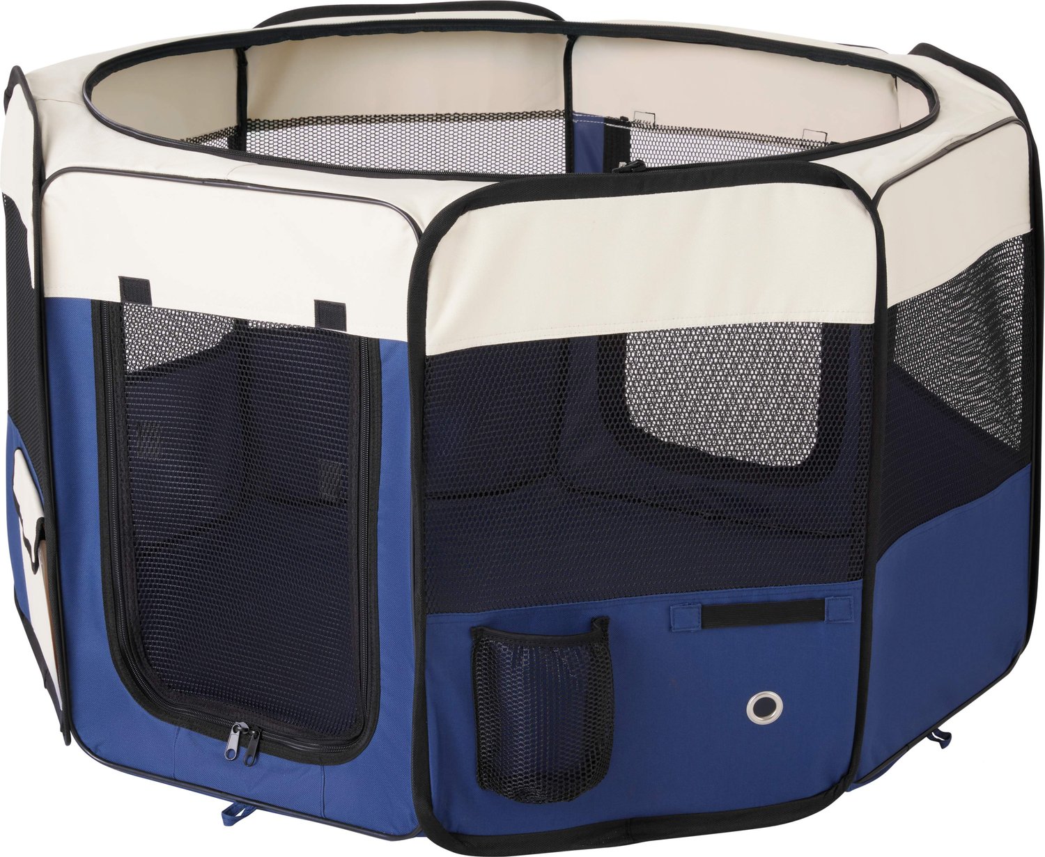 FRISCO Soft-Sided Dog, Cat & Small Pet Exercise Playpen, Cream/Navy, 42-in  L x 42-in W x 24-in H