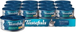Blue Buffalo Tastefuls Adult Ocean Fish & Tuna Entree Pate Wet Cat Food, 155-g can, case of 24