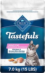 Blue Buffalo Tastefuls Natural Sensitive Stomach Adult Chicken & Brown Rice Dry Cat Food, 6.8-kg bag