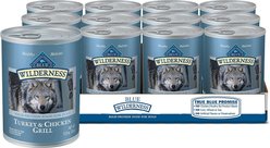 Blue Buffalo Wilderness Adult Grain-Free Natural Turkey + Chicken Grill Wet Dog Food, 354-g can, case of 12