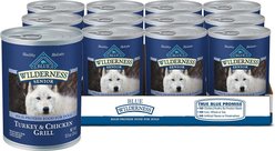 Blue Buffalo Wilderness Senior Turkey & Chicken Natural Wet Dog Food, 354-g can, case of 12