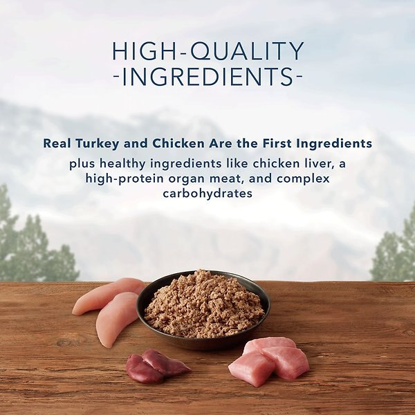 Show full view: Blue Buffalo Wilderness Senior Turkey & Chicken Natural Wet Dog Food, 354-g can, case of 12 slide 3 of 8