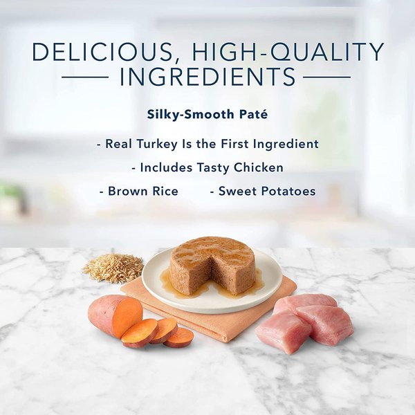 Show full view: Blue Buffalo Tastefuls Natural Turkey & Chicken Entree Pate Adult Wet Cat Food, 155-g can, case of 24 slide 3 of 8